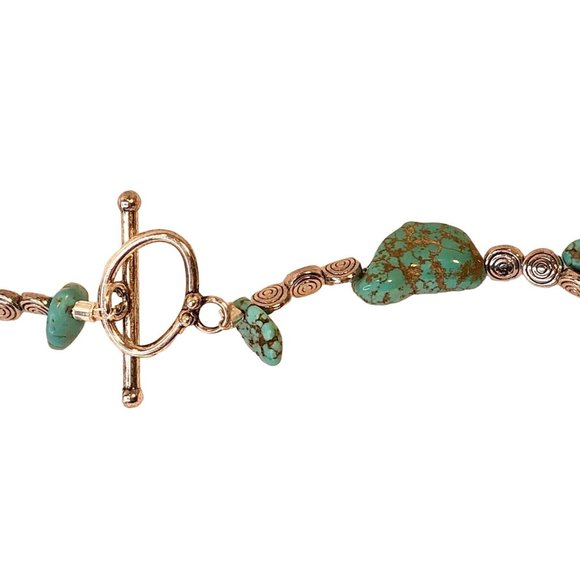 Handcrafted Beaded Necklace Turquoise and Brown Stones and Silver Beads NEW - Picture 5 of 7